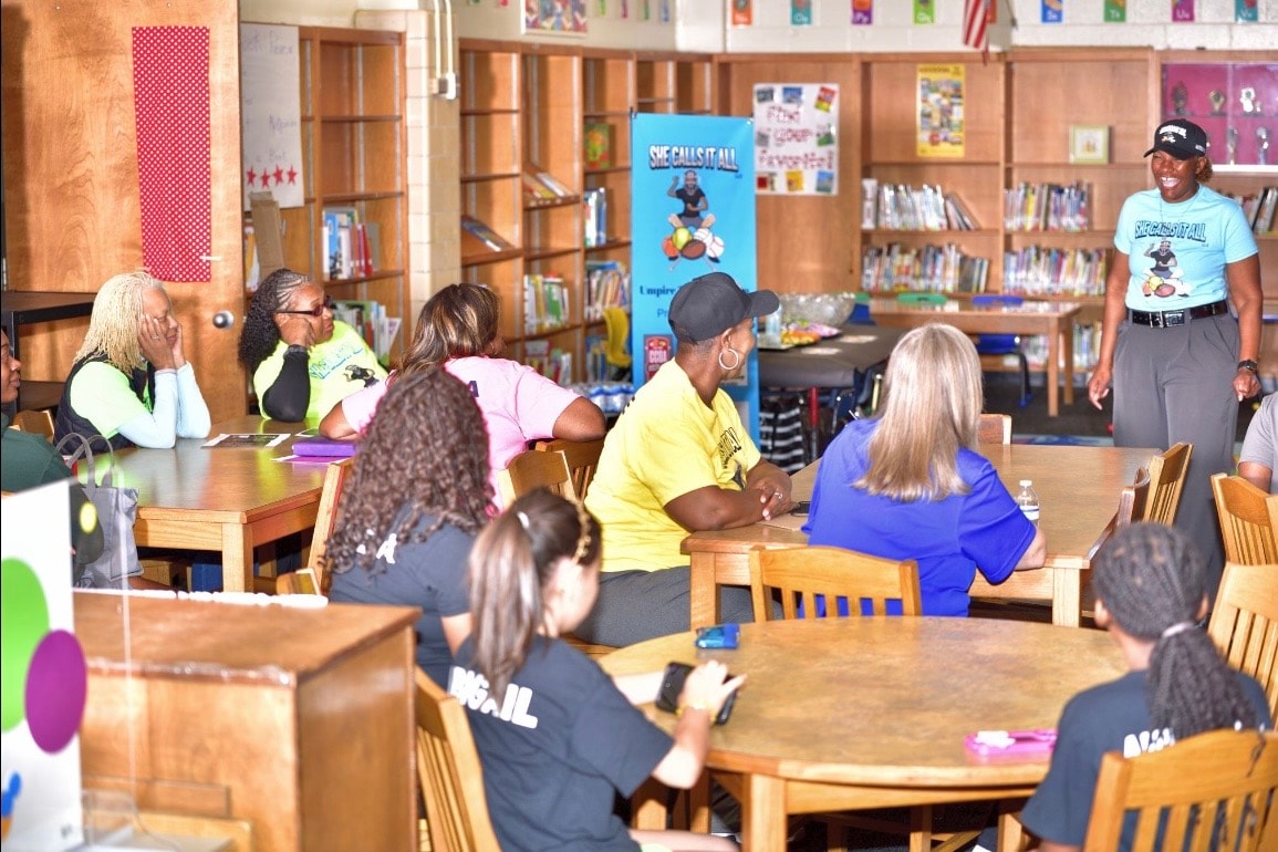 Community gathering in school library